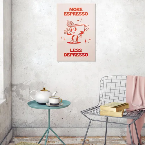 Miniatura 6 de Póster retro con texto en inglés «More Espresso Less Depresso», bonita taza de café de dibujos animados, citas rojas, arte de pared, divertido