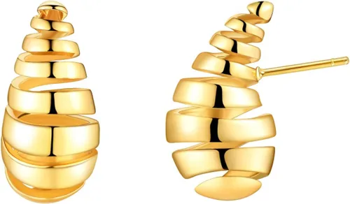 Bottega - Aretes tipo dormilona para mujer, de moda, gruesos y dorados, ligeros, para mujer, Oro amarillo, No es una piedra preciosa