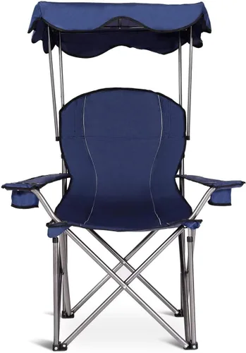 Miniatura 8 de Goplus Silla de camping con toldo plegable, con soporte para sombrilla y bolsa de transporte, silla portátil para adultos para playa, viajes al aire