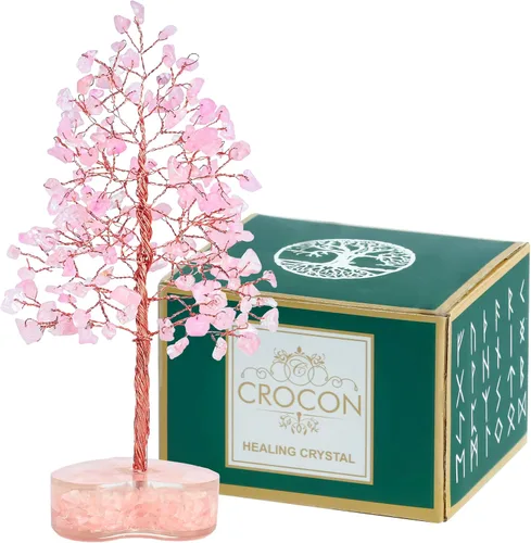 Miniatura 45 de Crocon Árbol de la vida de cristal de cuarzo transparente, chakra para energía positiva, decoración de Feng Shui, árbol bonsái de dinero con piedras