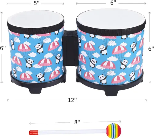 Miniatura 4 de Juego de tambores tom de piso Bongo para niños: Instrumento musical de percusión para niños con 2 baquetas - Tambor de suelo Montessori para bebés