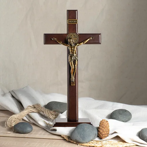 Miniatura 3 de KUXBET Cruz de Crucifijo de Madera con Soporte Desmontable de 10 Pulgadas, Cruz Católica de Jesús Cristo de Madera para Pared, para Decoración