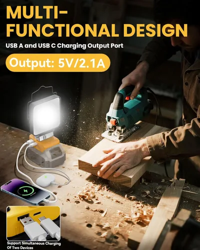 Miniatura 3 de Ecarke 2 PCS Luz de Trabajo LED Inalámbrica Compatible con DeWALT 20V: 70W 7000LM Linterna con USB y Puerto de Salida de Carga Tipo-C, Luz