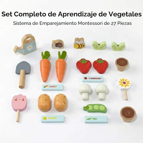 Miniatura 3 de PairPear Juego de juguetes de set de jardín de flores, juguetes de madera para niños pequeños, juego de comida para niñas y niños de 3 años