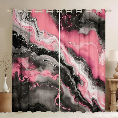 Miniatura 21 de Feelyou Cortinas abstractas para dormitorio, sala de estar, cortinas opacas de oscurecimiento negro y azul, con estampado de mármol, 2 paneles de 38
