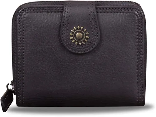 Miniatura 2 de Billeteras de cuero plegables para mujer, estilo vintage, hechas a mano, pequeño, con cremallera, Negro -, Billetera plegable