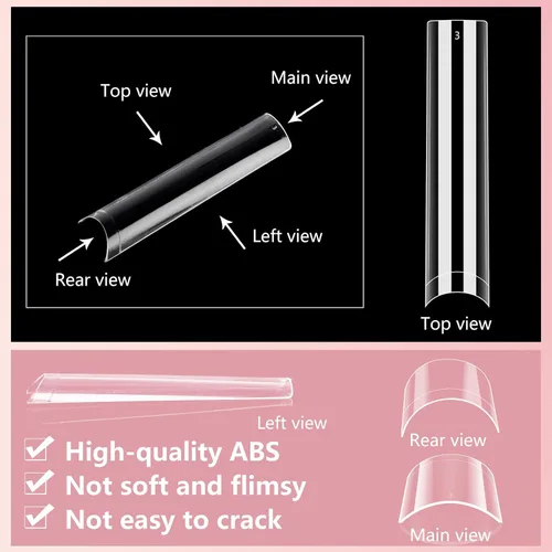 Miniatura 5 de Puntas de uñas cuadradas de relleno sin curva C, puntas de uñas de gel cuadradas cónicas transparentes largas 3XL, 200 piezas