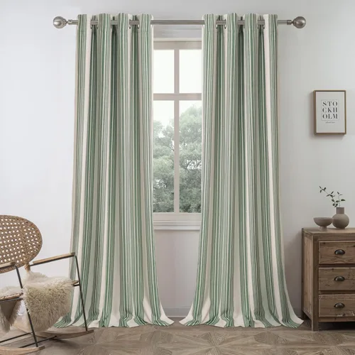 Miniatura 14 de DriftAway Chris Linen - Cortinas opacas con capa térmica y reductora de sonido, 63 pulgadas de largo para dormitorio, cortinas estampadas a rayas