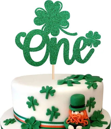 Miniatura 12 de 1 paquete de decoración para pastel de cumpleaños del día de San Patricio con purpurina verde de trébol de la suerte de cuatro hojas, trébol