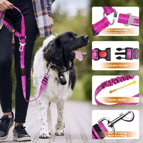 Miniatura 5 de Arnés de cinturón de seguridad extraíble para perro, 3 en 1, correa de cinturón de seguridad para perro, retención retráctil que se asegura al