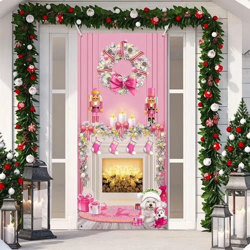 Miniatura 11 de Buryeah Decoración de puerta de Navidad, cubierta de puerta de chimenea de Navidad, pancarta de cascanueces de Navidad, telón de fondo, soporte