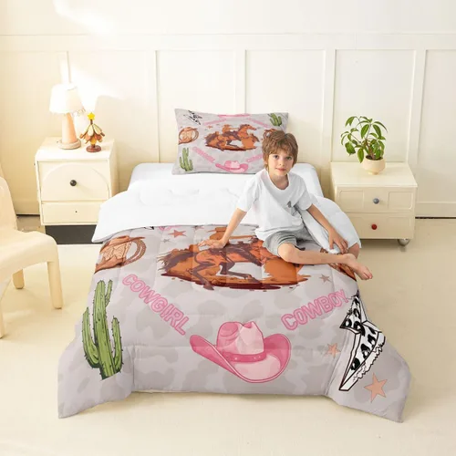 Miniatura 19 de Castle Fairy Juego de edredón de vaquero occidental, tamaño matrimonial, juego de ropa de cama de estilo bohemio con estampado de leopardo, rayo