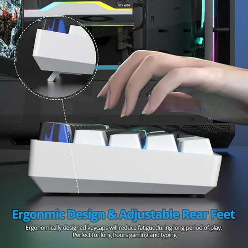 Miniatura 4 de Teclado mecánico portátil 60 % para juegos, teclado de oficina mini compacto con retroiluminación LED azul hielo de 61 teclas con cable, interruptor
