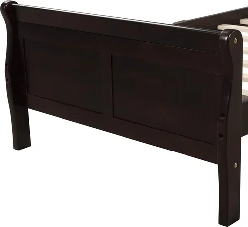 Miniatura 9 de MERITLINE Base de cama de madera tamaño individual con cabecero y estribo, cama de plataforma para niños con soporte de listones, no necesita