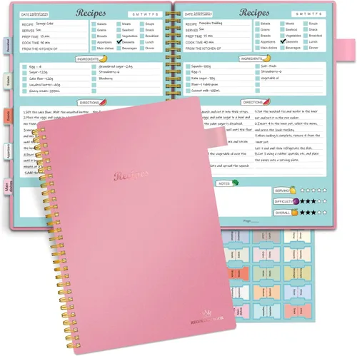 Miniatura 9 de Libro de Recetas para Escribir tus Propias Recetas, Cuaderno de Recetas en Blanco con Pestañas para Amantes de la Cocina Familiar, Organizador