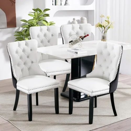 Miniatura 46 de SoarFlash Juego de 2 sillas de comedor de tela de lino, sillas de comedor tapizadas con ribete de cabeza de clavo y patas de madera de color claro