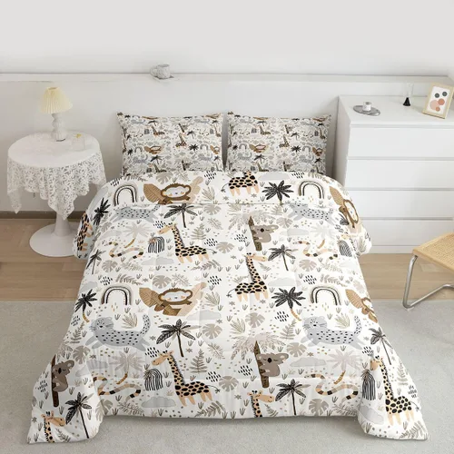 Miniatura 24 de Feelyou Juego de edredón de animales de la selva para todas las estaciones, juego de ropa de cama con 1 funda de almohada de microfibra de elefante