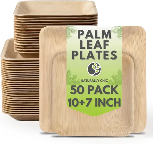 Miniatura 8 de Platos cuadrados de hoja de palmera – Platos similares al bambú, ecológicos, desechables, compostables y biodegradables para bodas, fiestas