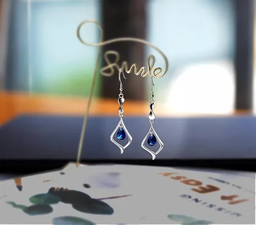 Miniatura 8 de Pendientes colgantes de plata de ley 925 con placa de oro de piedras preciosas para mujer Latón Metal Base Latón cristal