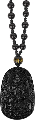 Miniatura 7 de Obsidian Guardian Buddha Amulet - Zodiac Feng Shui Necklace, symbolizing wisdom and wealth