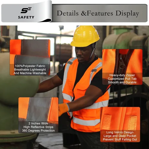 sesafety Chaleco de seguridad con 9 bolsillos, chaleco reflectante de alta visibilidad, chaleco de seguridad, chaleco de trabajo para hombres,