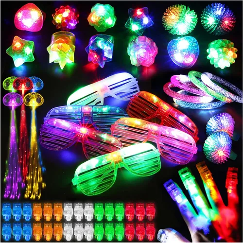 78 piezas de juguetes con luz LED, artículos de fiesta a granel que brillan en la oscuridad para adultos y niños, cumpleaños, Halloween, con 50