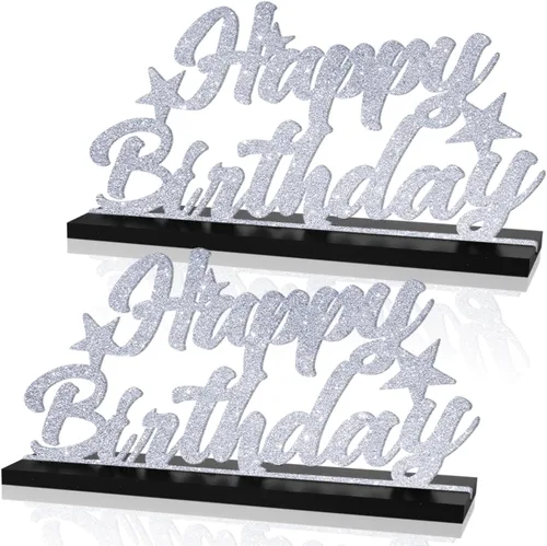 Miniatura 10 de Letrero de Feliz Cumpleaños con Letras Negras con Purpurina Centros de Mesa para Mesa Suministros de Fiesta de Cumpleaños Decoración de Favor