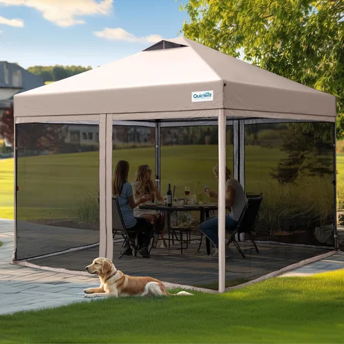 Toldo desplegable Quictent Ez con pantalla de malla para carpa, con laterales de malla Canela