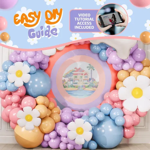 Miniatura 6 de Kit de arco de globos azules TODO EN 1 con globos BONUS de hueso y margarita para decoración de cumpleaños de niña - Guirnalda de globos pastel