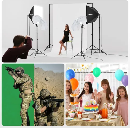 Miniatura 8 de EMART Sistema de soporte de telón de fondo de 8.5 x 10 pies, kit de iluminación profesional para fotografía con bombilla LED de 50 W, telón de fondo
