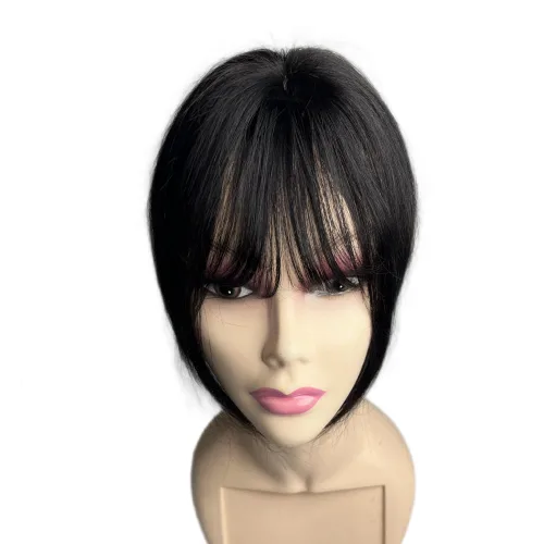Miniatura 2 de Anemone Flequillo de cabello humano con clip para mujer, base de encaje de seda 3D, extensión de cabello natural falso para retroceder la línea