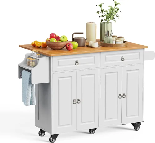 Miniatura 10 de Aiho Carrito de isla de cocina con almacenamiento, carritos móviles de 52 pulgadas con mesa de cocina rodante con toallero, estante de especias