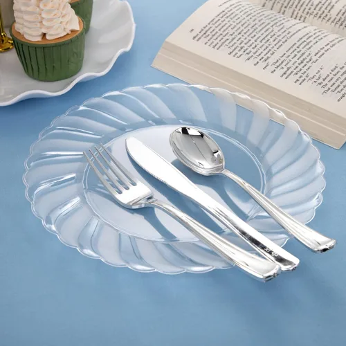 Miniatura 4 de U-QE 60 piezas de platos de plástico transparente - Platos desechables transparentes de 10.25 pulgadas - Platos lavables y reutilizables - Platos