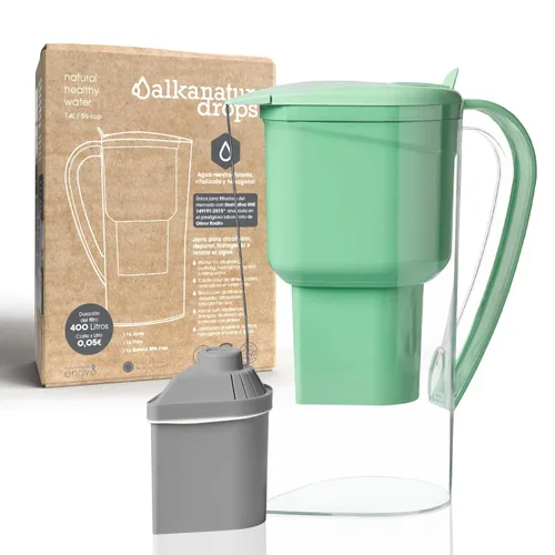 Miniatura 7 de Alkanatur Jarra de filtro de agua de hidrógeno alcalino, elimina fluoruro, cloro, microplásticos, PFA, carbón de coco activado con plomo, ionizador