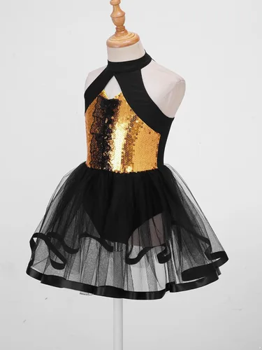 Miniatura 106 de CHICTRY Vestido tutú de ballet con lentejuelas brillantes para niñas y niñas, moderno disfraz de baile latino de jazz