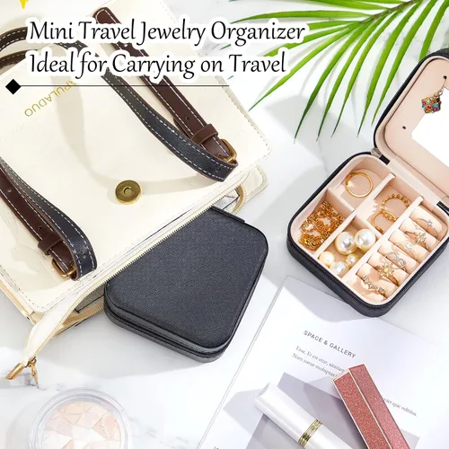 Miniatura 17 de Joyero de viaje de 10 piezas, cajas de regalo de dama de honor, organizador de viaje con espejo, caja pequeña de joyería, mini caja organizadora