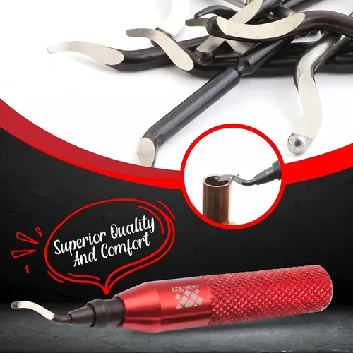 Miniatura 5 de AFA Tooling - Herramienta de desbarbado con 11 cuchillas HSS M2 - Mango de aluminio micropulido y anodizado con agarre moleteado de diamante - Ideal
