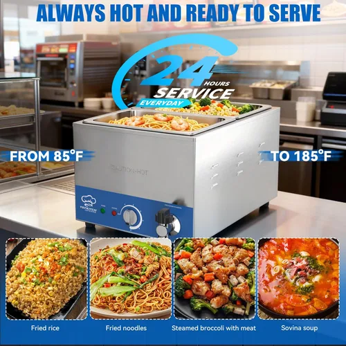 Miniatura 4 de TOPKITCH Calentador de alimentos comercial de 2 bandejas con tanque de agua de formación elástica sin fugas y 2 de tamaño 1/2 GN, estación de sopa