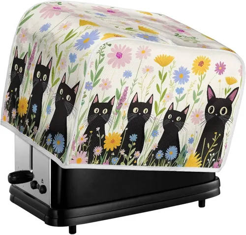 Doojoayie Cubierta para tostadora de gato negro, cubierta para electrodomésticos, 2 rebanadas, a prueba de polvo, protección para la mayoría de