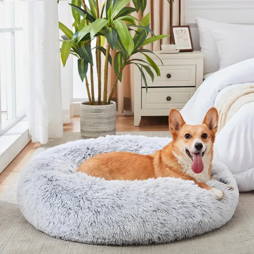 Miniatura 86 de WESTERN HOME WH Cama calmante para perros y gatos, dona acogedora anti-ansiedad, cama redonda cálida y acogedora de piel sintética, suave y azul