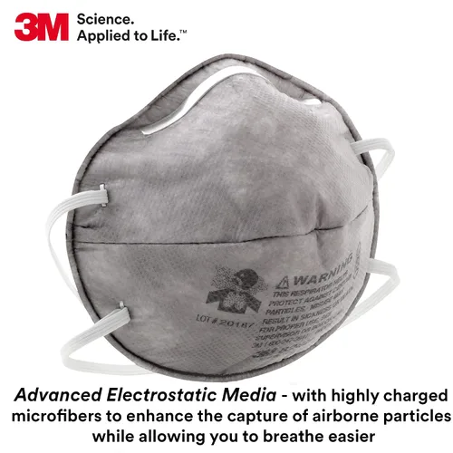 Miniatura 4 de 3M Respirador de partículas 8247, paquete de 20, R95, aprobado por NIOSH, alivio de vapor orgánico de nivel de molestia, correa cómoda trenzada