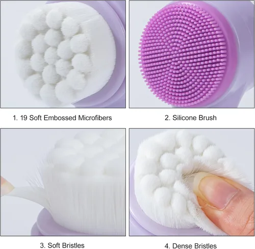 Miniatura 3 de Cepillo Facial 2 en 1, Cepillo Exfoliante de Limpieza Facial, Cepillo de Silicona Manual de Doble Cara para Lavado Facial con Fibra Suave