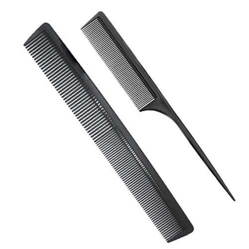 Peine negro profesional de las burlas de la fibra de carbono, peine fino y ancho del peluquero del pelo del diente para todo tipo de cabello Negro 8
