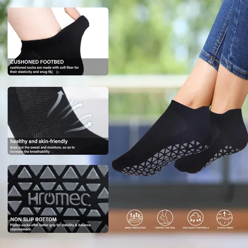 Miniatura 3 de Calcetines de yoga antideslizantes con agarres para pilates, ballet, barras, descalzos, calcetines antideslizantes para hospitales para mujeres