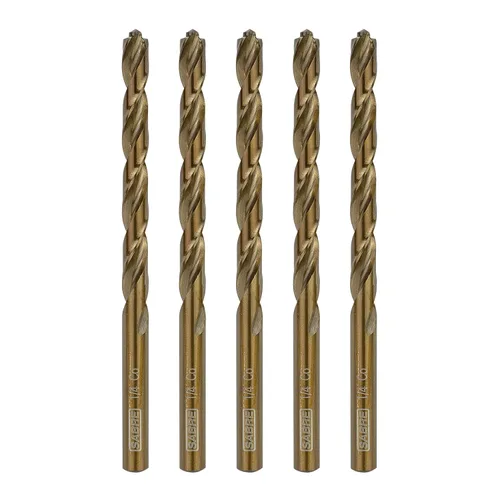 Juego de brocas de cobalto de 1/4 pulgadas 5 piezas Juego de brocas de metal de servicio pesado para acero, hierro fundido (1/4" x 4")
