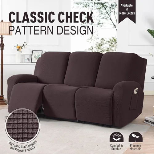 Miniatura 2 de TAOCOCO Fundas de sofá reclinable para 3 asientos, 8 piezas, fundas elásticas para sofá grande de 3 asientos, fundas reclinables, protector