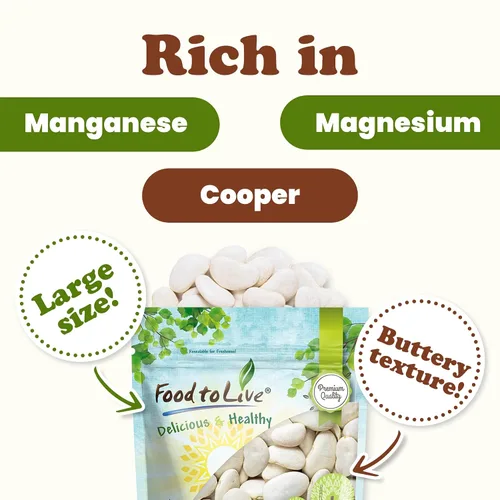 Miniatura 5 de Food to Live - Frijoles Lima Grandes, 1 Libra - Granos secos de mantequilla. Habas Grandes Cremosas. Buena fuente de proteínas, fibra, hierro