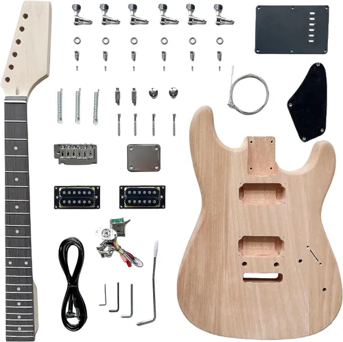 DBL Kit de guitarra de bricolaje para principiantes y profesionales, diestros con diapasón de palisandro y cuerpo de caoba, construye tu propia