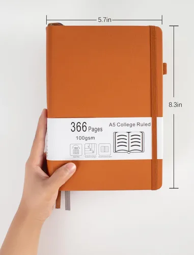 Miniatura 6 de Cuaderno grueso de rayas universitarias con 366 páginas numeradas, diarios A5 para escribir con papel rayado de 100GSM, cuadernos de cuero de tapa