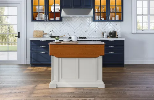 Miniatura 13 de Homestyles Americana - Isla de cocina con parte superior de madera y hoja desplegable, barra de desayuno, almacenamiento con cajones y estantes